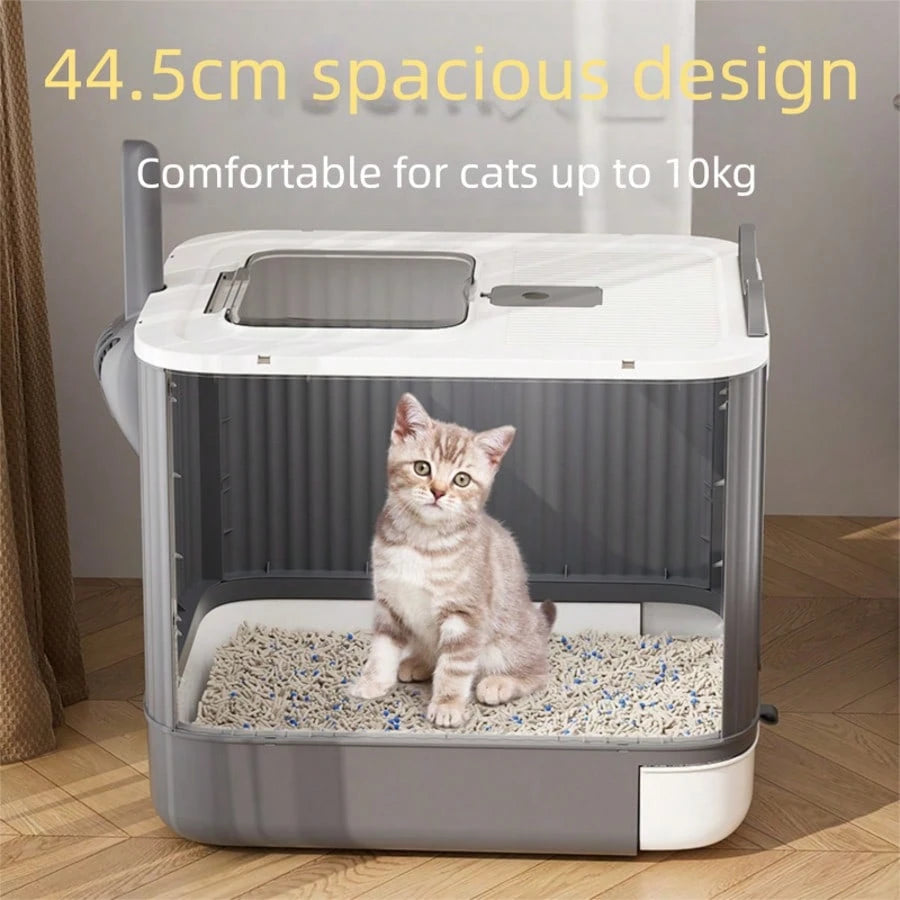 Spirit Cat Litter Box Comes In An Extra-Large Size, Featuring A Front-Loading Drawer Design And A Top Cover,Which Can Effectively Prevent Litter Splashing And Odor Diffusion For A Long Time. It Is Als