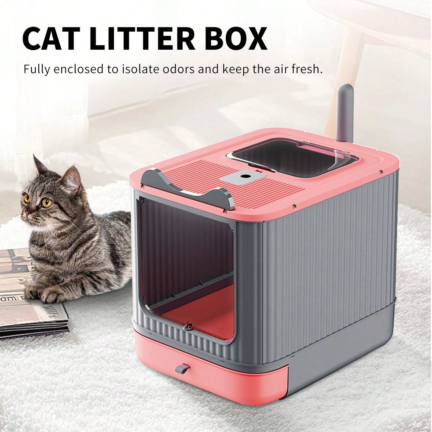Spirit Cat Litter Box Comes In An Extra-Large Size, Featuring A Front-Loading Drawer Design And A Top Cover,Which Can Effectively Prevent Litter Splashing And Odor Diffusion For A Long Time. It Is Als