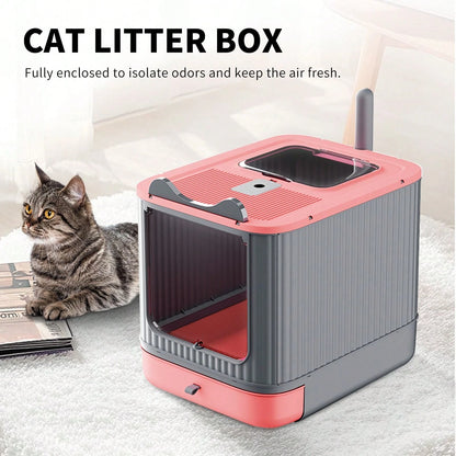 Spirit Cat Litter Box Comes In An Extra-Large Size, Featuring A Front-Loading Drawer Design And A Top Cover,Which Can Effectively Prevent Litter Splashing And Odor Diffusion For A Long Time. It Is Als