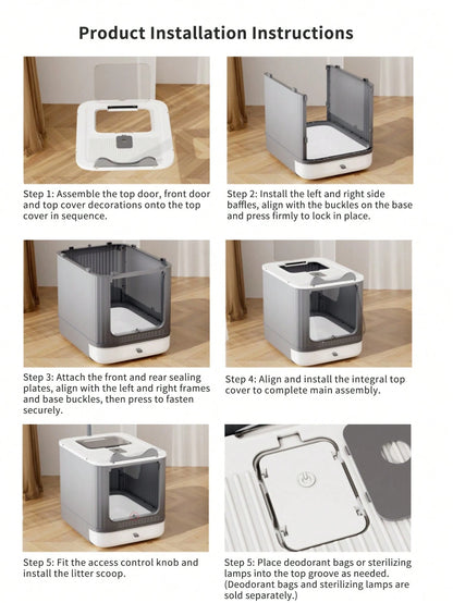 Spirit Cat Litter Box Comes In An Extra-Large Size, Featuring A Front-Loading Drawer Design And A Top Cover,Which Can Effectively Prevent Litter Splashing And Odor Diffusion For A Long Time. It Is Als