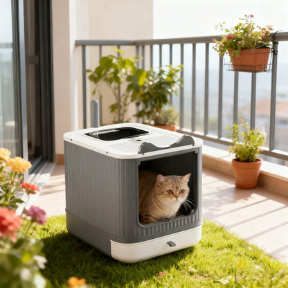 Spirit Cat Litter Box Comes In An Extra-Large Size, Featuring A Front-Loading Drawer Design And A Top Cover,Which Can Effectively Prevent Litter Splashing And Odor Diffusion For A Long Time. It Is Als
