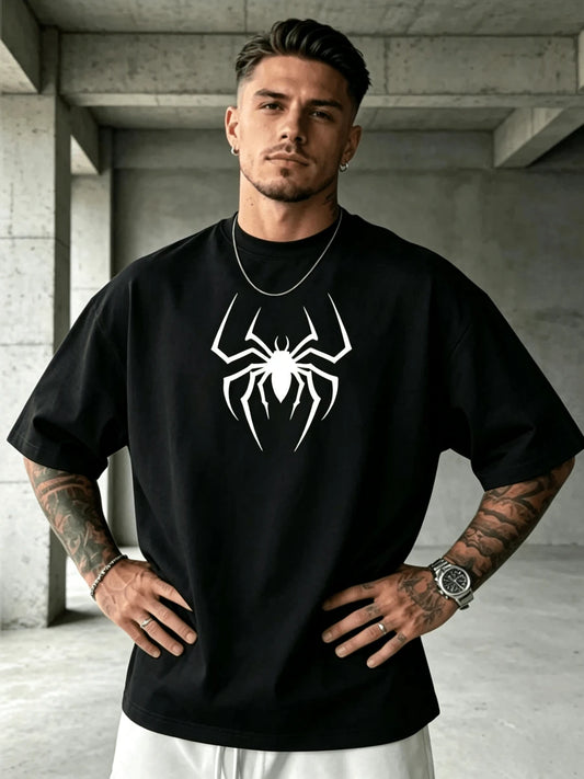 Sport MetroGents Men's Botanical Print Round Neck Short Sleeve Sports T-Shirt For Summer Workout Clothes Running Tees & Tanks, Black T-Shirt, Spider T