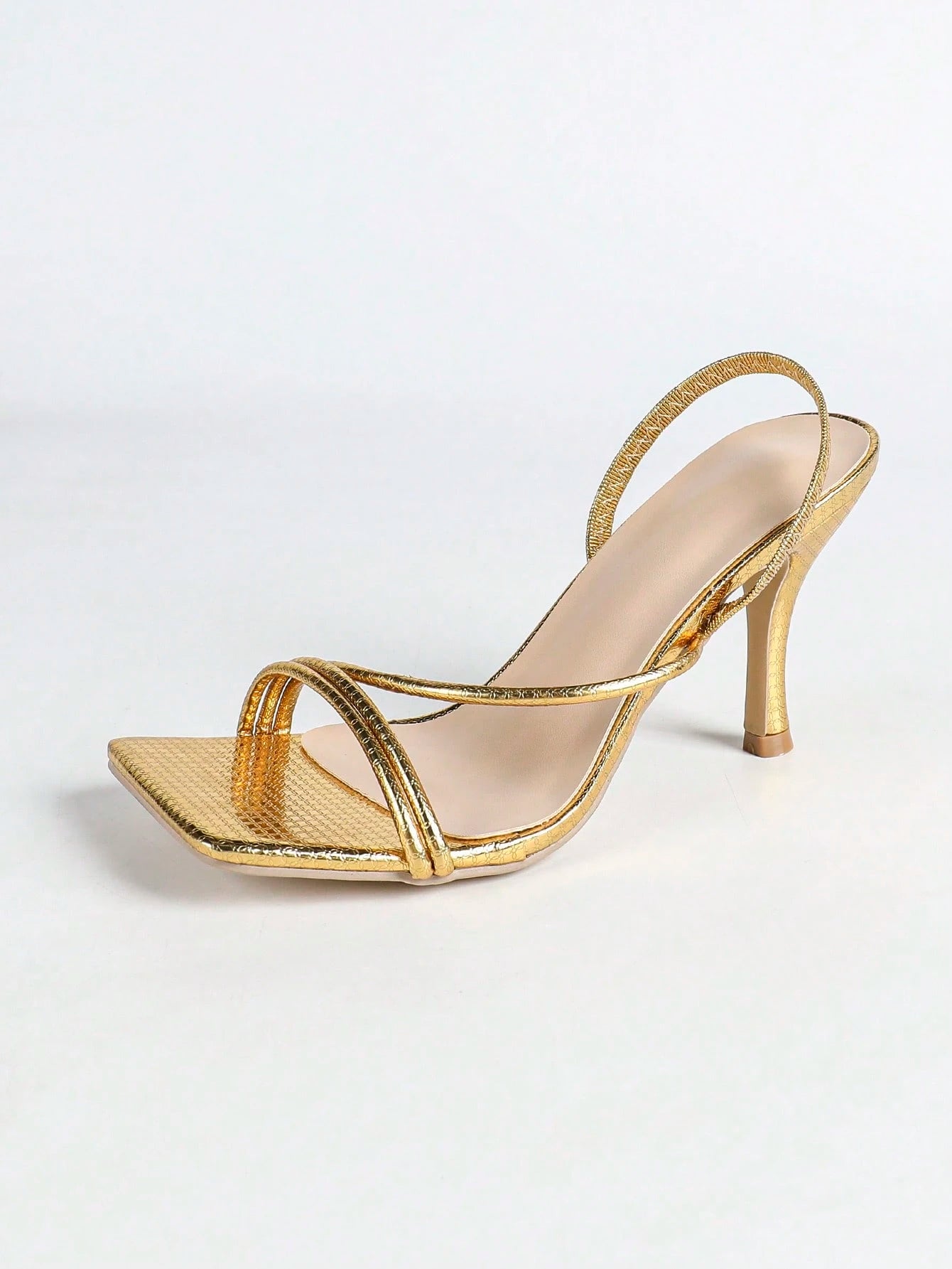 Spring/Summer Women's Gold Square Toe Stiletto High Heel Sandals, Sexy Party Fashion Minimalist Comfortable High Heels, Increase Height And Leg Length