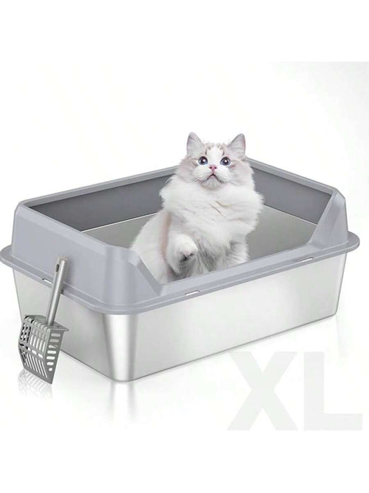 Stainless Steel Cat Litter Box, Large Metal Trash Bin For Cats And Rabbits, Never Absorbing Odors, Stain Proof, Rust Proof, Non Stick And Smooth Surface 19.6 "Long X 13.7" Wide X 9 "High