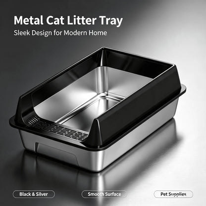 Stainless Steel Cat Litter Box With Anti-Splash Rim, High Side Open Top Metal Litter Pan With Foot Grate, Leak-Proof Easy Clean Cat Toilet For Indoor Kittens Adult Cats
