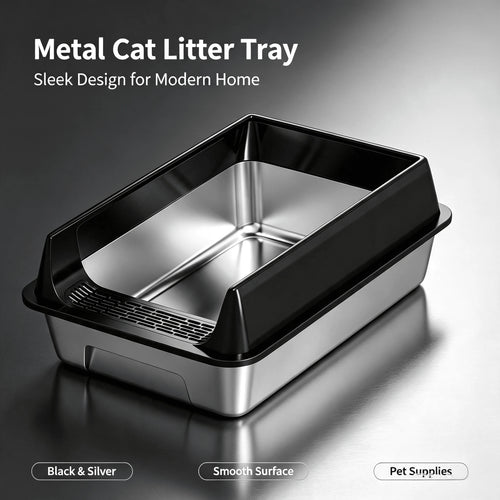 Stainless Steel Cat Litter Box With Anti-Splash Rim, High Side Open Top Metal Litter Pan With Foot Grate, Leak-Proof Easy Clean Cat Toilet For Indoor Kittens Adult Cats