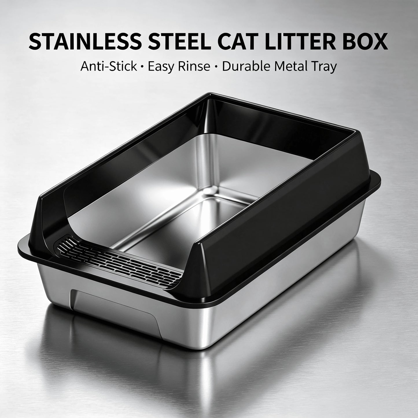 Stainless Steel Cat Litter Box With Anti-Splash Rim, High Side Open Top Metal Litter Pan With Foot Grate, Leak-Proof Easy Clean Cat Toilet For Indoor Kittens Adult Cats