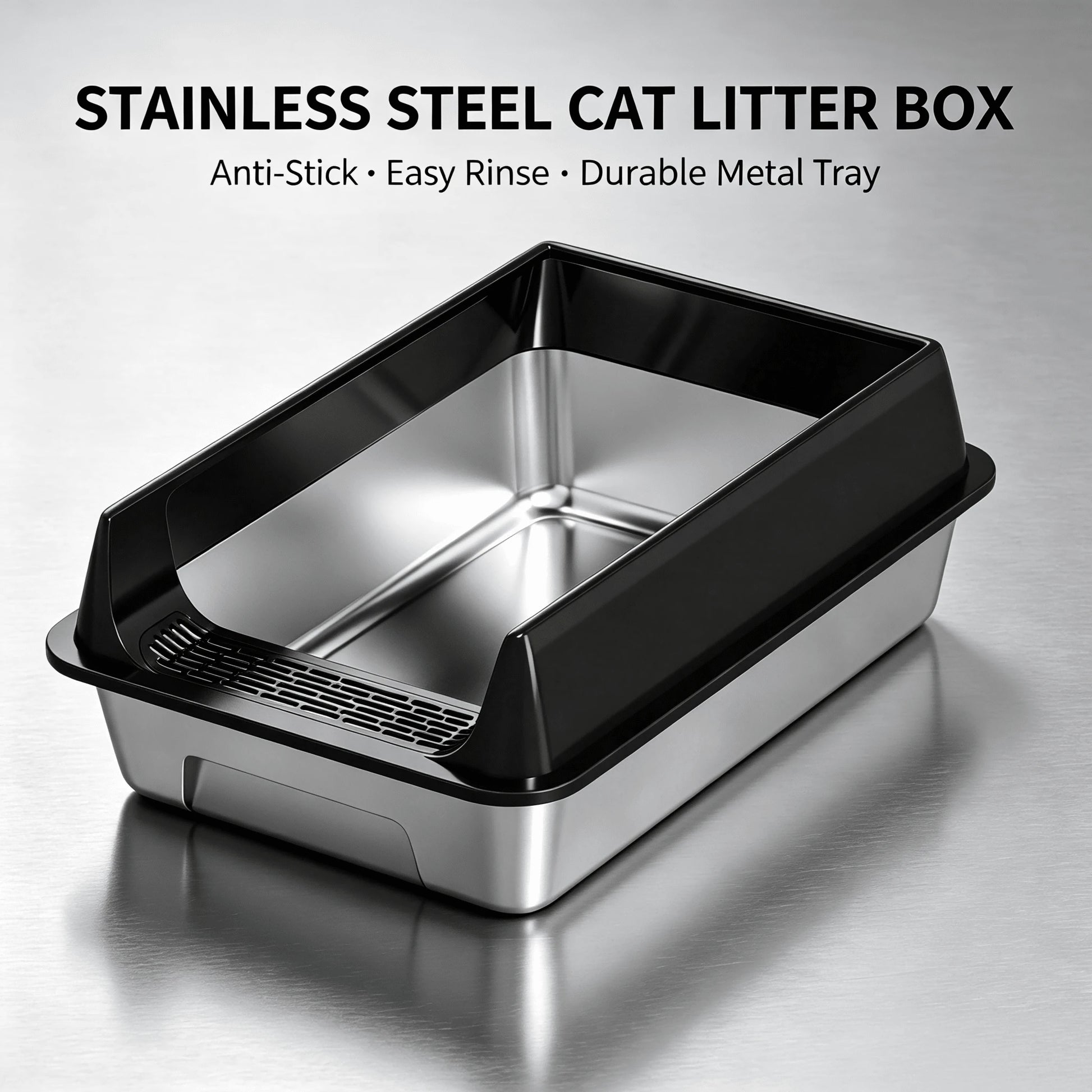 Stainless Steel Cat Litter Box With Anti-Splash Rim, High Side Open Top Metal Litter Pan With Foot Grate, Leak-Proof Easy Clean Cat Toilet For Indoor Kittens Adult Cats