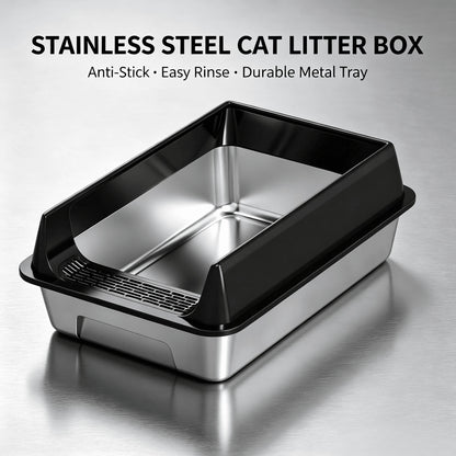 Stainless Steel Cat Litter Box With Anti-Splash Rim, High Side Open Top Metal Litter Pan With Foot Grate, Leak-Proof Easy Clean Cat Toilet For Indoor Kittens Adult Cats