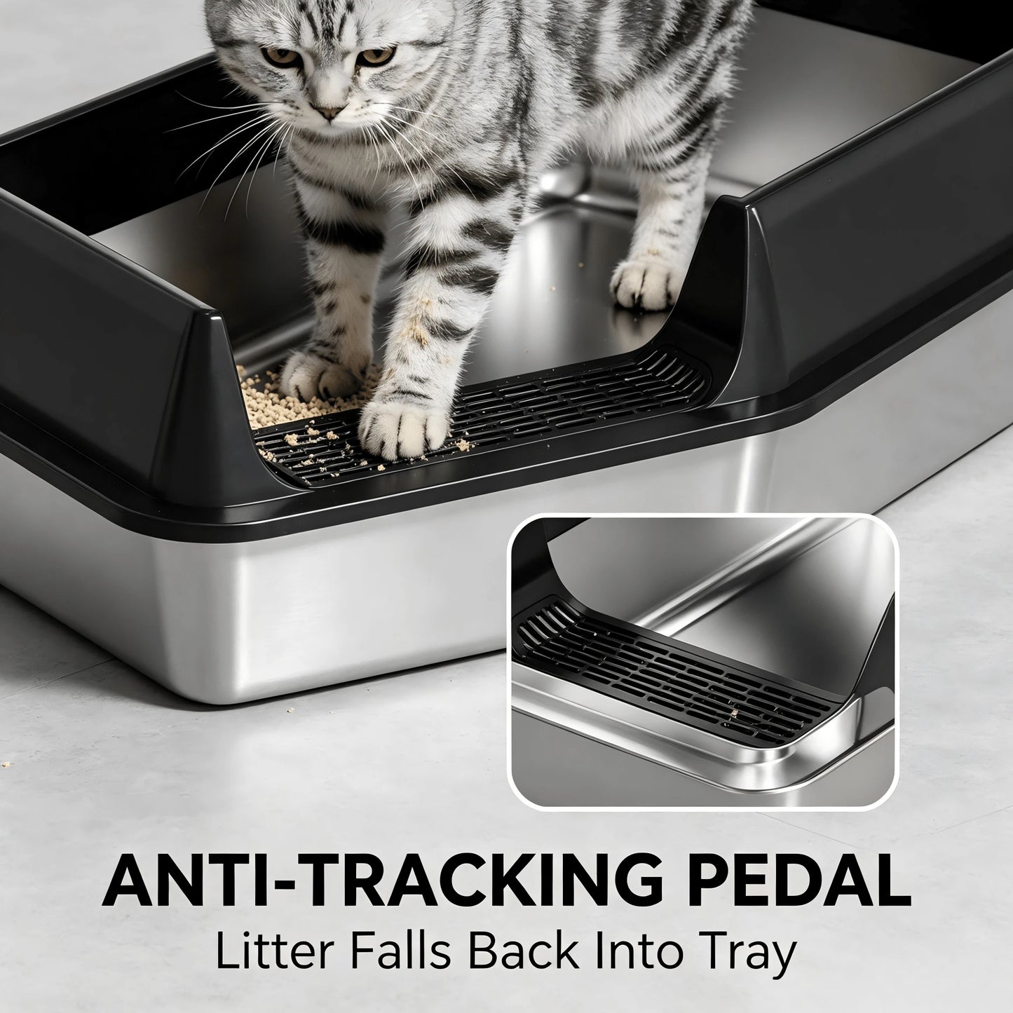 Stainless Steel Cat Litter Box With Anti-Splash Rim, High Side Open Top Metal Litter Pan With Foot Grate, Leak-Proof Easy Clean Cat Toilet For Indoor Kittens Adult Cats