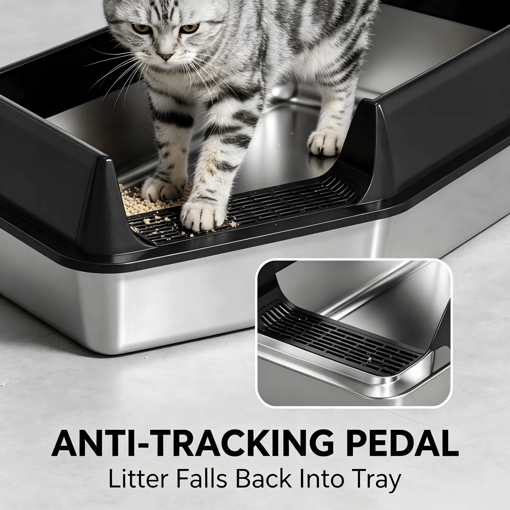 Stainless Steel Cat Litter Box With Anti-Splash Rim, High Side Open Top Metal Litter Pan With Foot Grate, Leak-Proof Easy Clean Cat Toilet For Indoor Kittens Adult Cats