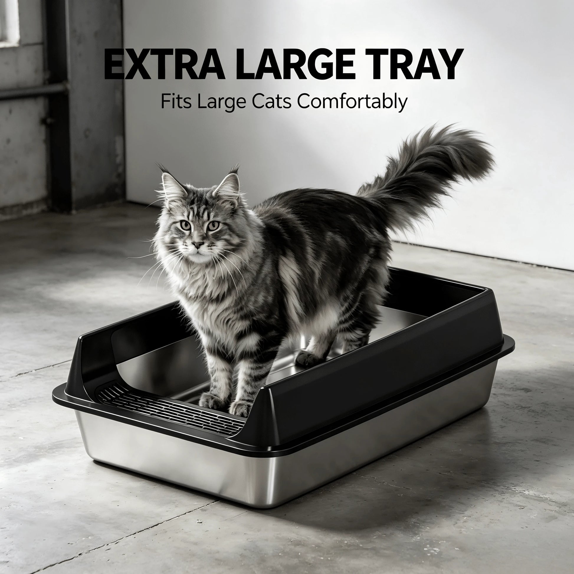 Stainless Steel Cat Litter Box With Anti-Splash Rim, High Side Open Top Metal Litter Pan With Foot Grate, Leak-Proof Easy Clean Cat Toilet For Indoor Kittens Adult Cats