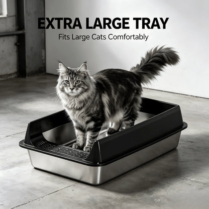 Stainless Steel Cat Litter Box With Anti-Splash Rim, High Side Open Top Metal Litter Pan With Foot Grate, Leak-Proof Easy Clean Cat Toilet For Indoor Kittens Adult Cats