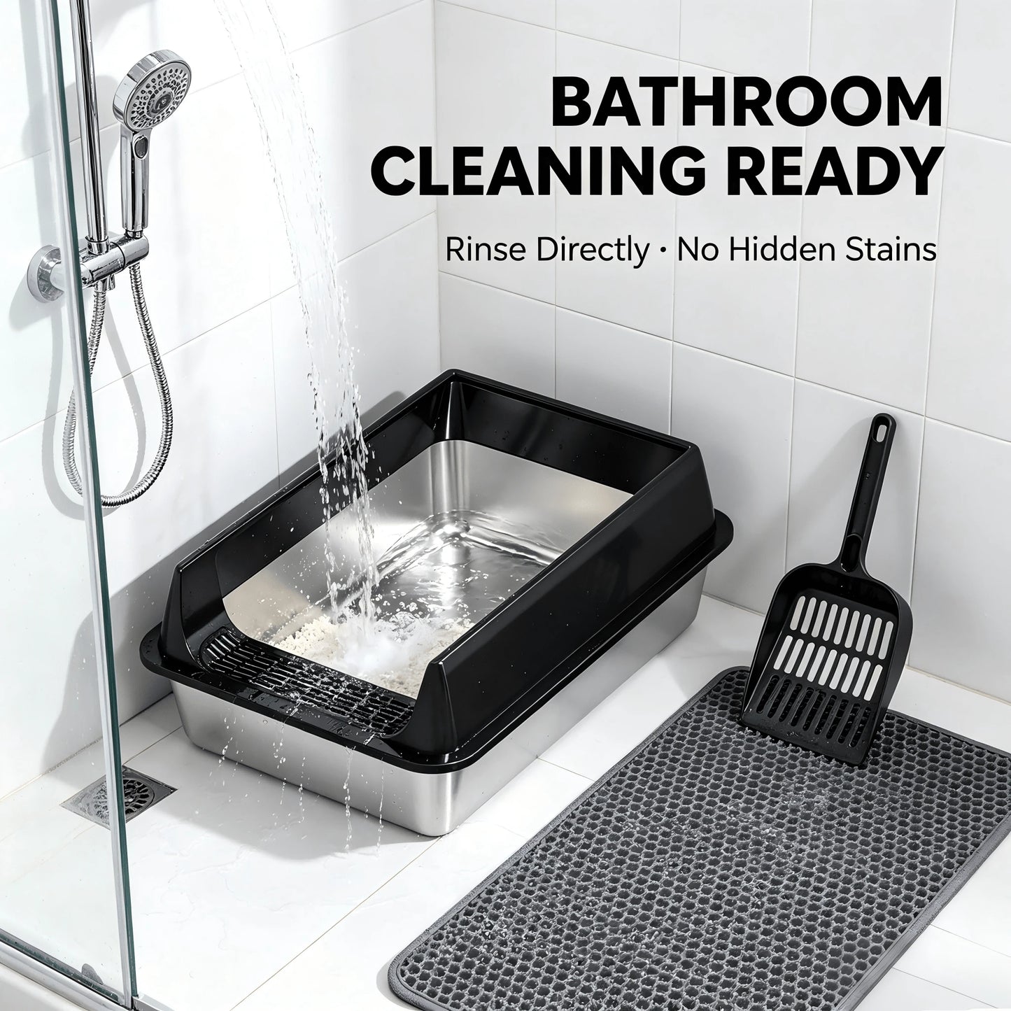 Stainless Steel Cat Litter Box With Anti-Splash Rim, High Side Open Top Metal Litter Pan With Foot Grate, Leak-Proof Easy Clean Cat Toilet For Indoor Kittens Adult Cats