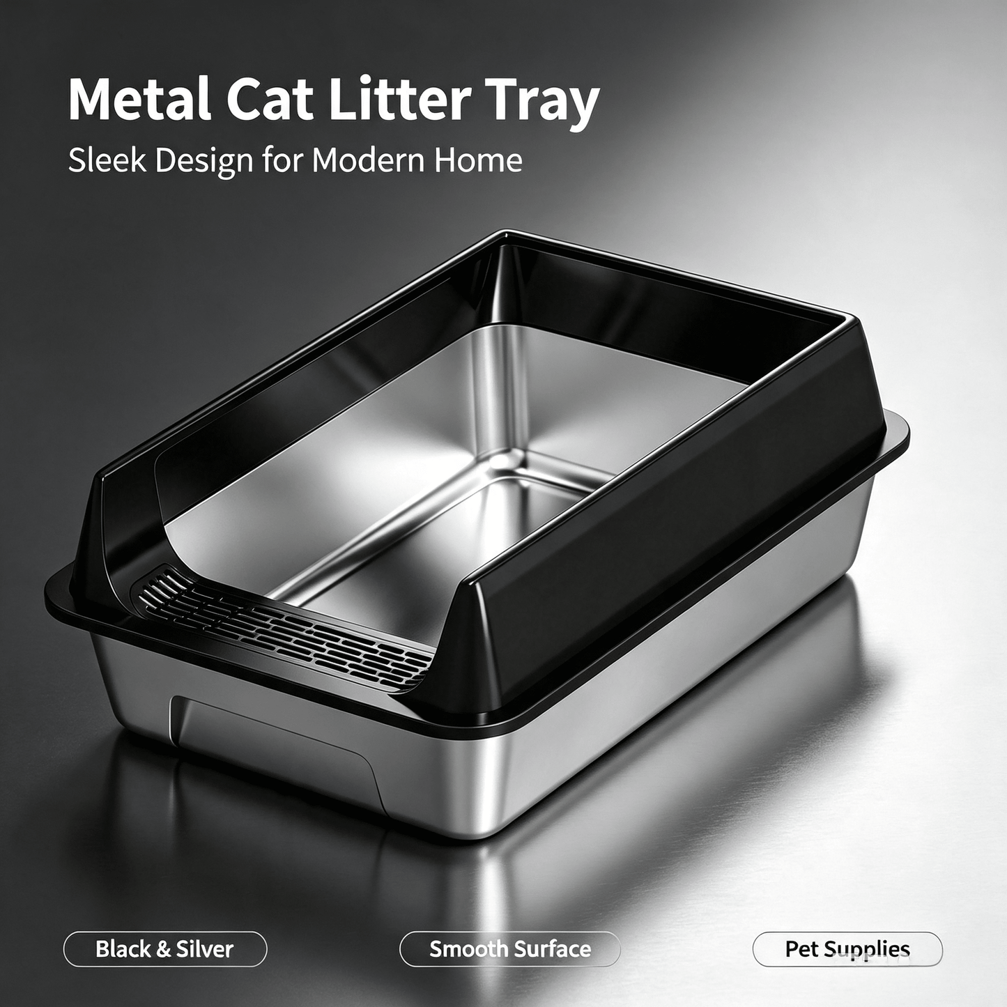 Stainless Steel Cat Litter Box With Anti-Splash Rim, High Side Open Top Metal Litter Pan With Foot Grate, Leak-Proof Easy Clean Cat Toilet For Indoor Kittens Adult Cats