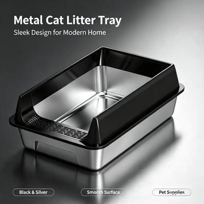 Stainless Steel Cat Litter Box With Anti-Splash Rim, High Side Open Top Metal Litter Pan With Foot Grate, Leak-Proof Easy Clean Cat Toilet For Indoor Kittens Adult Cats