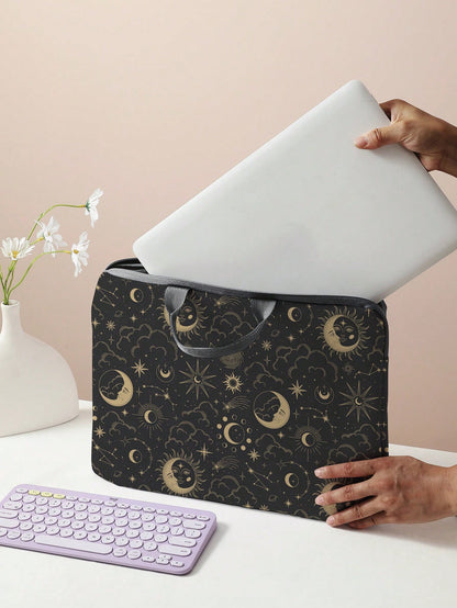 Star & Moon Pattern Printed Laptop Bag, Laptop Sleeve, Accessories, Soft Laptop Bag, Soft Laptop Sleeve, Laptop Case, Laptop Zipper Sleeve, Laptop Sleeve For School, Business, Office, Classroom, Class