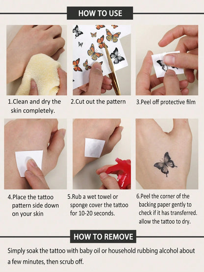 STARTTOOS Large Arm Tattoo Sticker- Black Aesthetic Wave, Bird, Crescent Moon Pattern Spine-Shaped Temporary Tattoo Sticker For Party Gift, Holiday Gift, Arm, Waist, Abdomen, Leg, 1pc/Pack