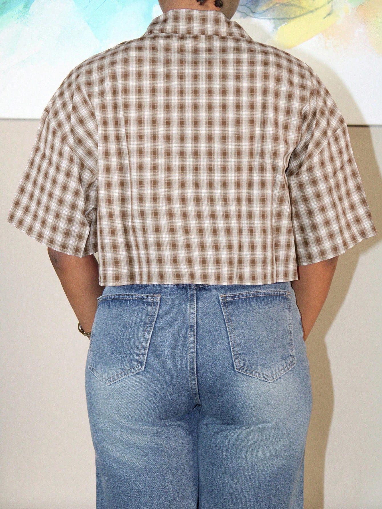 Steph T Women's Spring/Summer Vintage Preppy Crop Plaid Loose Crop Tops Red Shirt For New Years