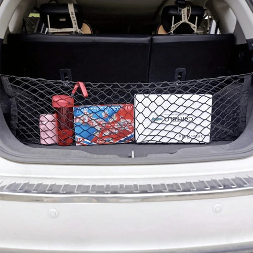 Stretchable Nylon Car Trunk Cargo Storage Net With Strong Metal Hooks, Universal Elastic Trunk Organizer Mesh Holder, Heavy Duty Flexible Luggage Fixed Net, Easy Install Auto Storage Accessory For Pic