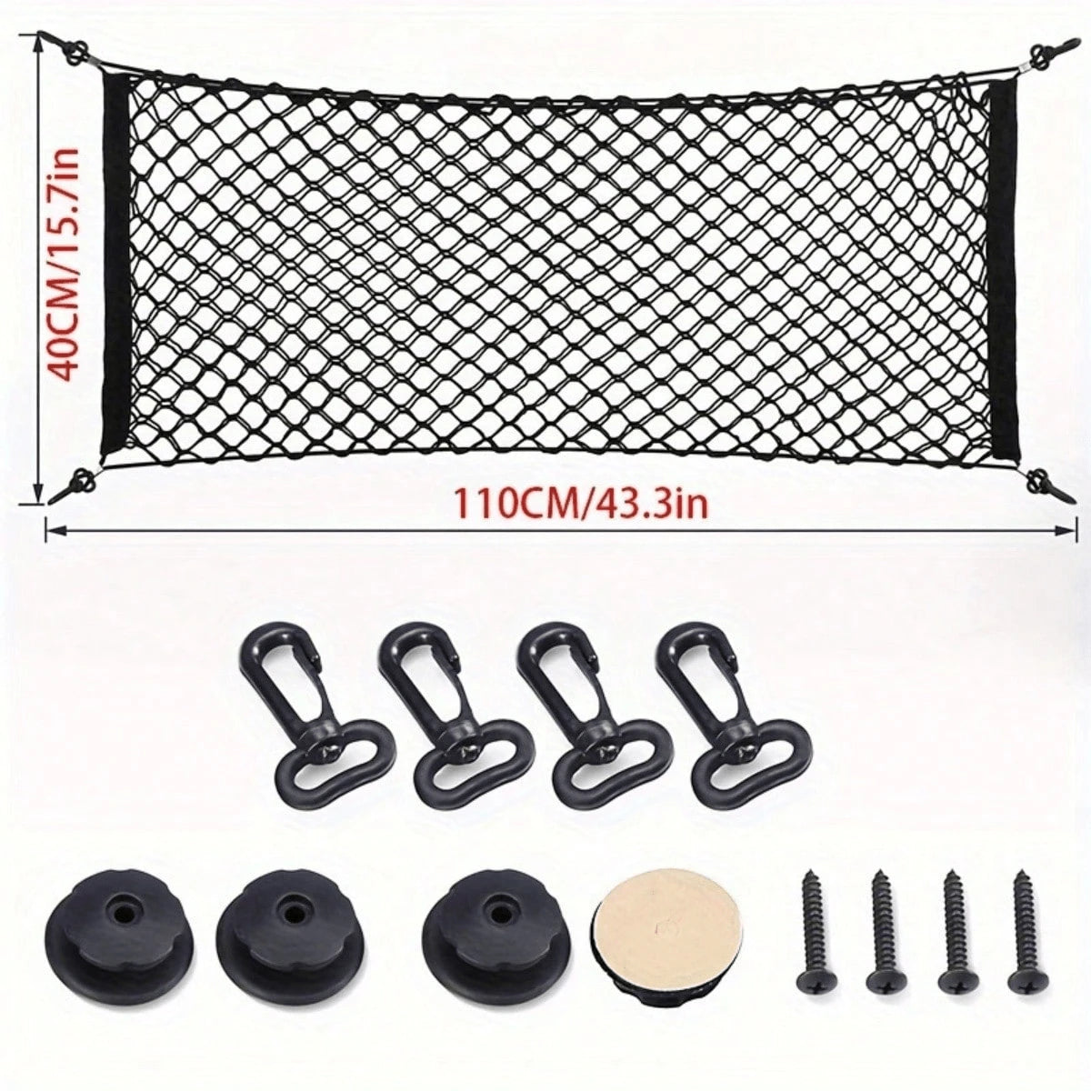 Stretchable Nylon Car Trunk Cargo Storage Net With Strong Metal Hooks, Universal Elastic Trunk Organizer Mesh Holder, Heavy Duty Flexible Luggage Fixed Net, Easy Install Auto Storage Accessory For Pic