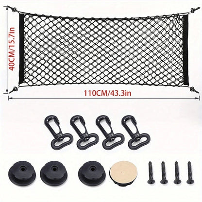 Stretchable Nylon Car Trunk Cargo Storage Net With Strong Metal Hooks, Universal Elastic Trunk Organizer Mesh Holder, Heavy Duty Flexible Luggage Fixed Net, Easy Install Auto Storage Accessory For Pic