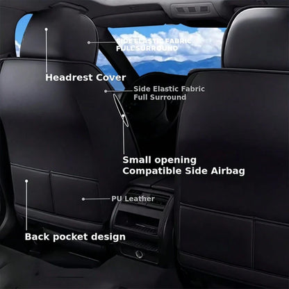 Stylish Black & Red Contrast Faux Leather Red-Stitched 5-Seater Full Coverage Car Seat Covers- Universal Fit Auto Seat Protectors