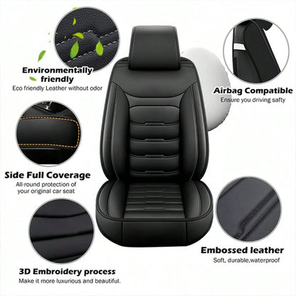 Stylish Black & Red Contrast Faux Leather Red-Stitched 5-Seater Full Coverage Car Seat Covers- Universal Fit Auto Seat Protectors