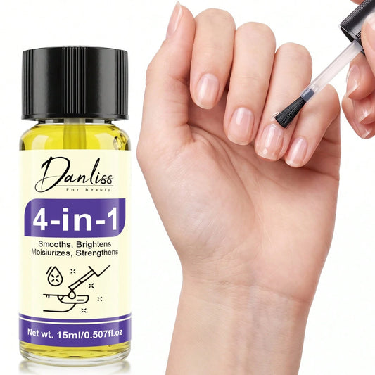 SUMIFANG 15ml 4-In-1 Dropper Nail Oil, Contains Keratin, Collagen And Castor Oil, Can Smooth Dull Nail Surface, Improve Nail Cracking And Breaking, Strengthen Nails