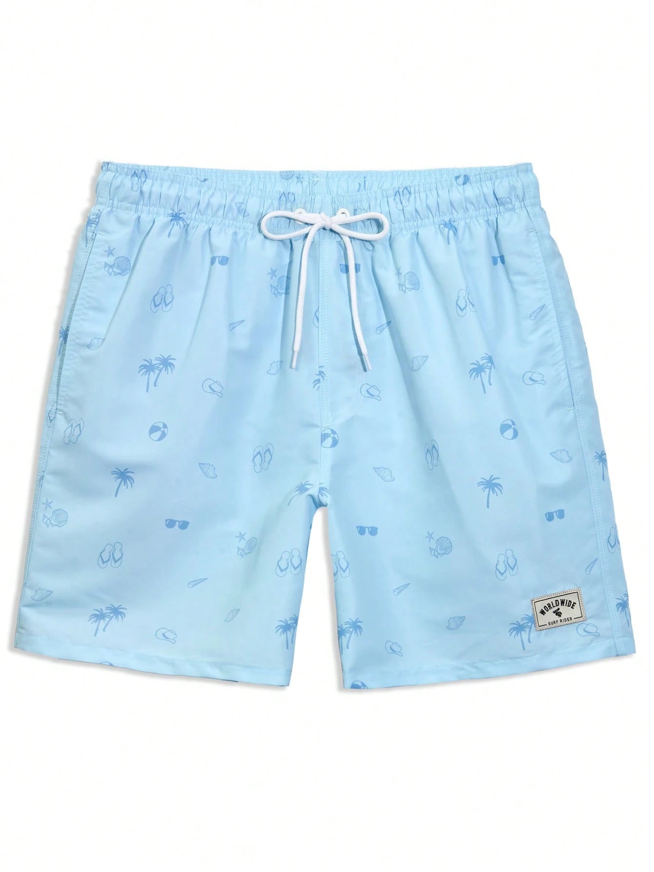 Summer Men's All-Over Print Patch Pocket Drawstring Waist Beach Shorts, Holiday