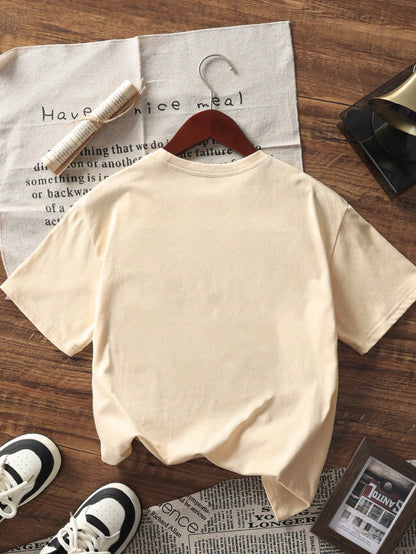 Summer New Casual Orange Print Round Neck Short Sleeve T-Shirt, Fashionable And Versatile Women Top