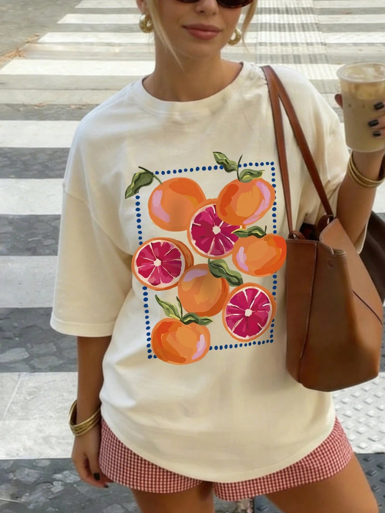 Summer New Casual Orange Print Round Neck Short Sleeve T-Shirt, Fashionable And Versatile Women Top