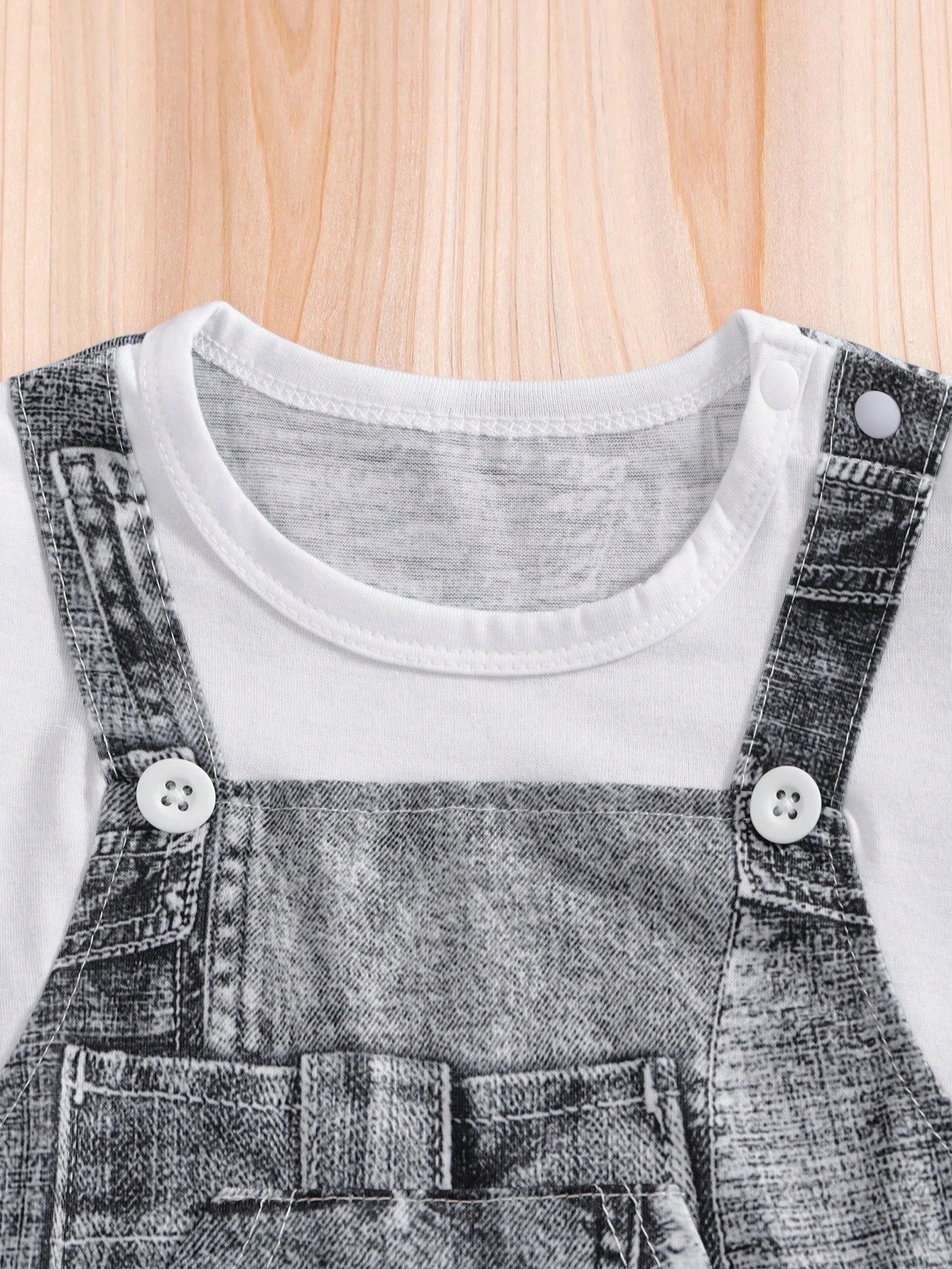 Summer Outing Imitation Denim Workwear Overalls Fake Two Short Sleeved Baby Jumpsuit (Imitation Denim Full Print)