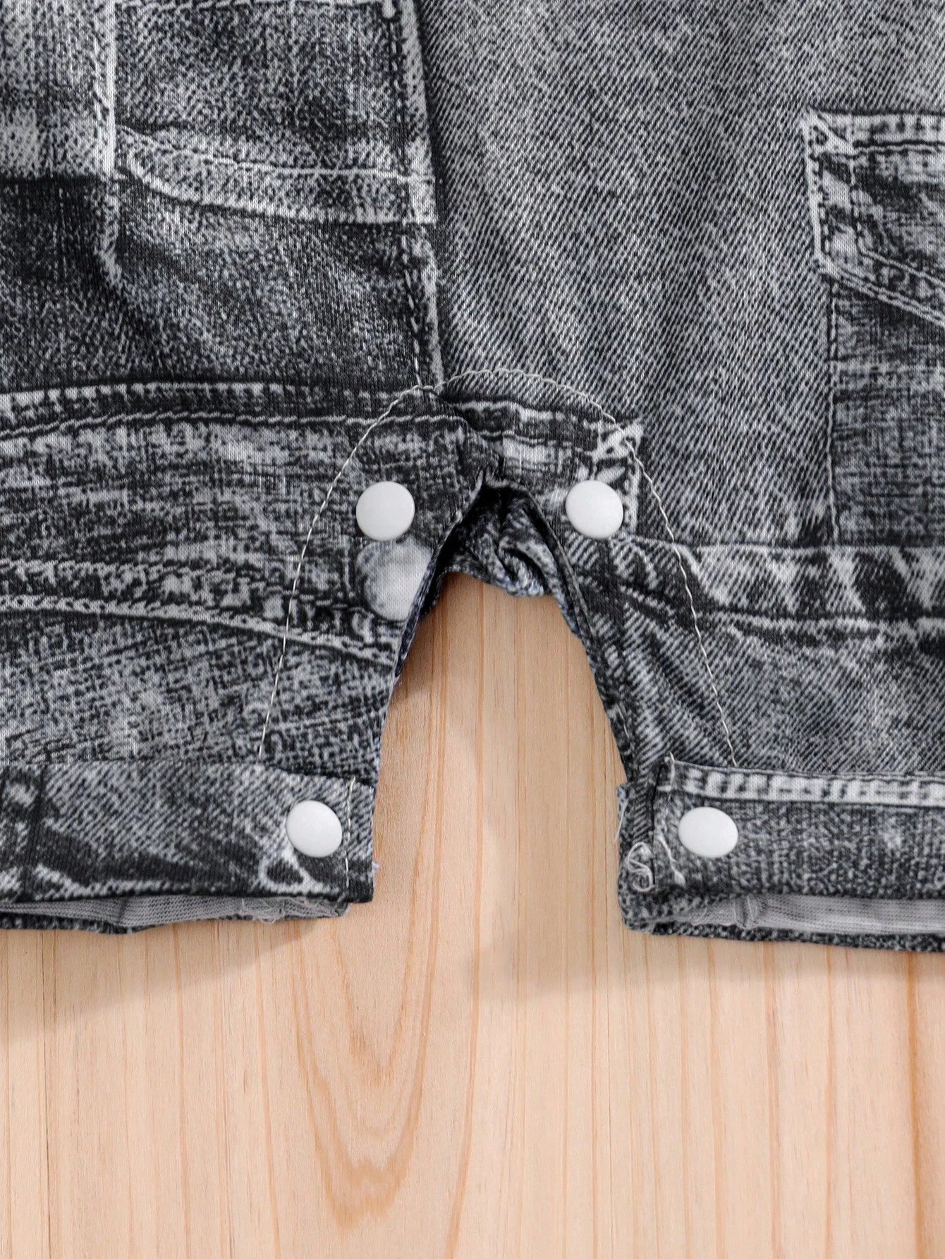 Summer Outing Imitation Denim Workwear Overalls Fake Two Short Sleeved Baby Jumpsuit (Imitation Denim Full Print)