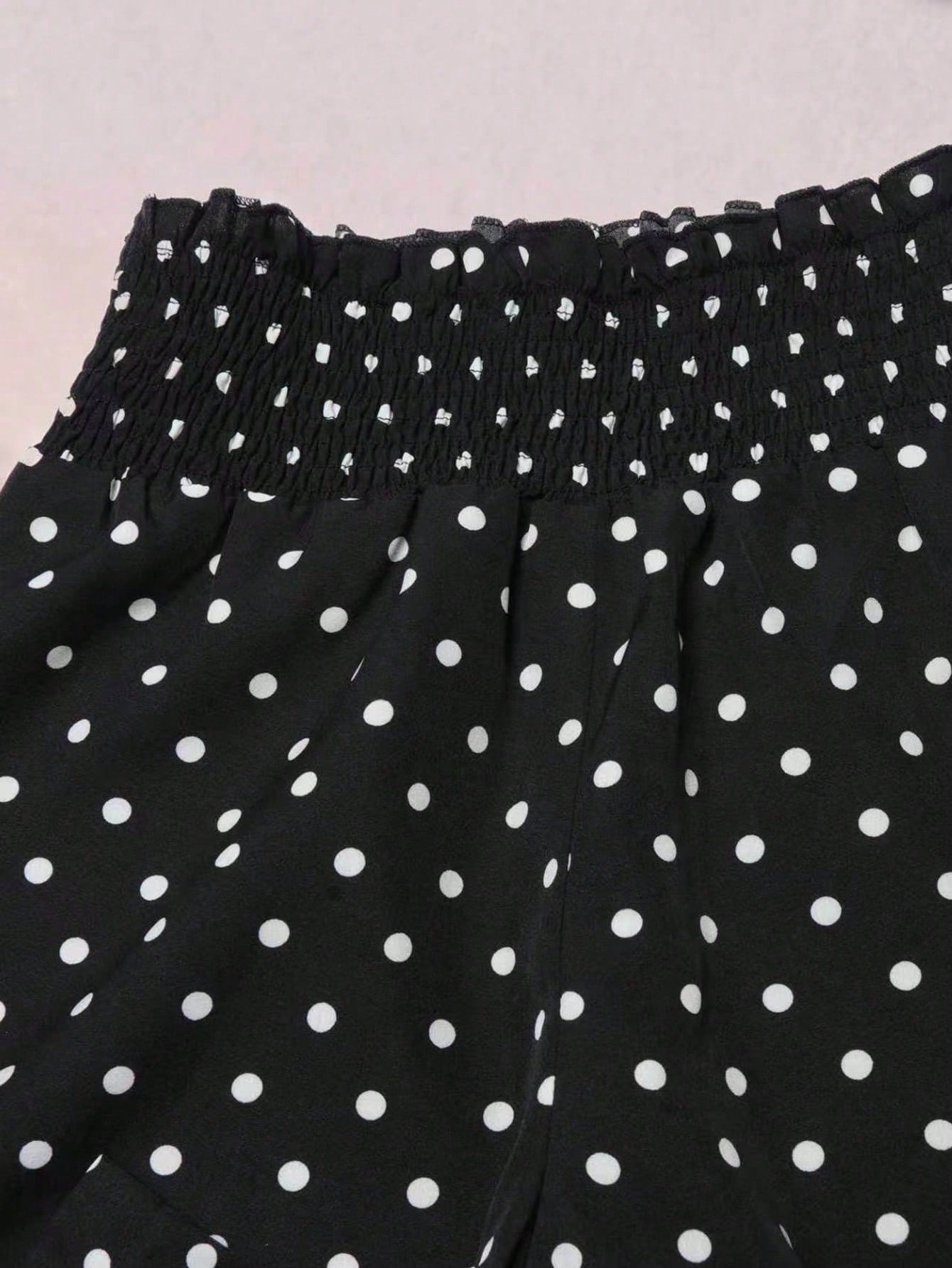 Summer Polka Dot Loose Casual Women's Wide Leg Pants, With Pleated Paper Bag Waist Design, Bohemian Style, Suitable For Beach Vacation And Daily Wear, Vacationcore