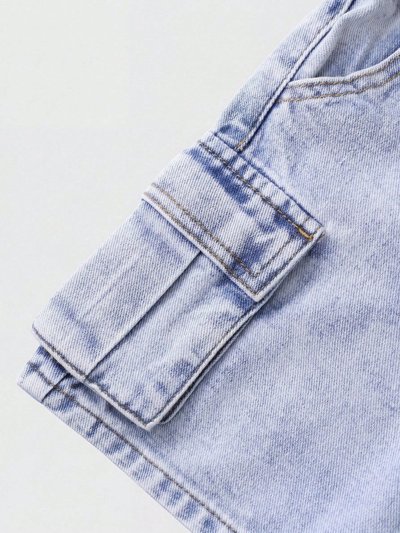 Summer Young Boys' Washed Denim Utility Cargo Shorts, Elastic Waist Loose Straight Leg Design,Soft Cotton Denim Shorts For Daily Outing School