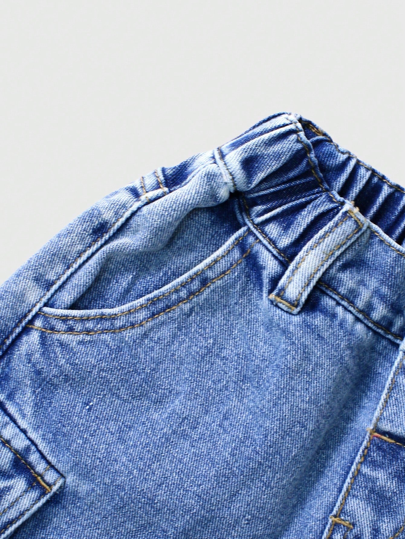 Summer Young Boys' Washed Denim Utility Cargo Shorts, Elastic Waist Loose Straight Leg Design,Soft Cotton Denim Shorts For Daily Outing School