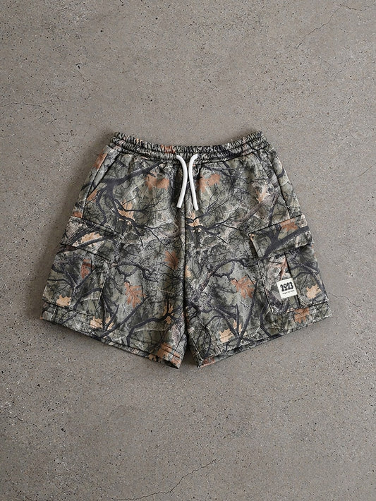 SUMWON Camo Print Drawstring Cargo Shorts With Side Pockets For Summer Outdoor Adventures