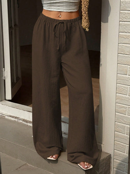 Sunnyshic Women's Casual Vacation Travel Tie-Up Straight Leg Pants, Yellow, Versatile Slimming Outdoor Spring/Summer Trousers