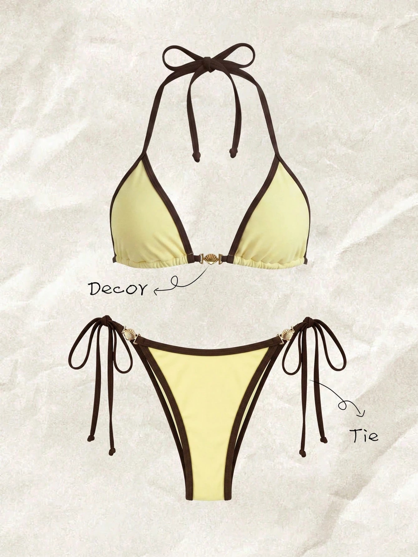 Sunnyshic Women's Spring/Summer Solid Color Halter Neck Metal Decor Tie Bikini Set