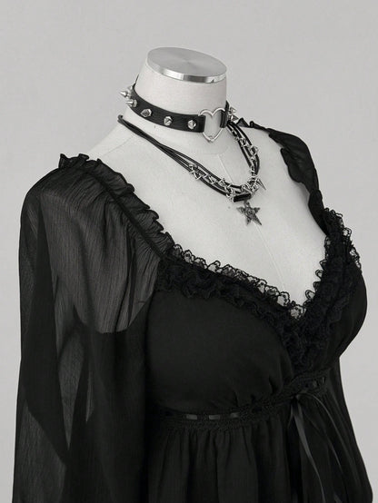 Sunspun Plus Size Fashionable Commuter Solid Color Lace Trim Blouse Fall Cloth For Women