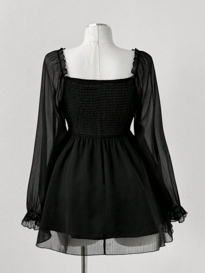 Sunspun Plus Size Fashionable Commuter Solid Color Lace Trim Blouse Fall Cloth For Women
