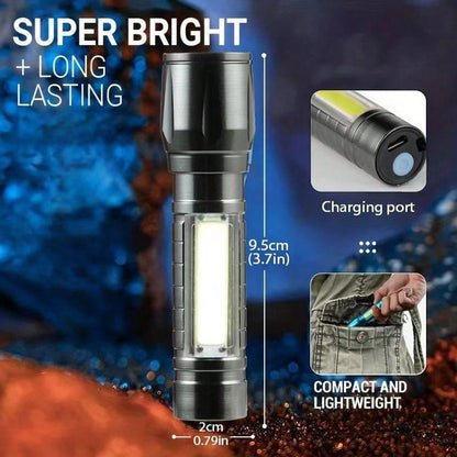 Super Bright Mini LED Flashlight Zoomable Strobe 5 Modes Rechargeable Outdoor Emergency Pocket Light For Outdoor Camping Hiking Emergency Use