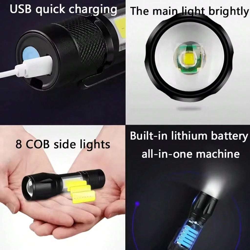 Super Bright Mini LED Flashlight Zoomable Strobe 5 Modes Rechargeable Outdoor Emergency Pocket Light For Outdoor Camping Hiking Emergency Use