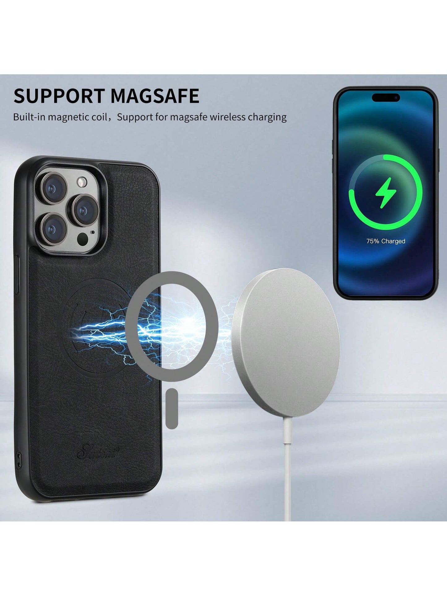 Suteni Magnetic PU Leather 2-In-1 Detachable Wallet Phone Case With Card Slot Compatible With MagSafe Wireless Charging Compatible With IPhone 17 Pro Max 17 Air 16 15 Plus 14 13 12 11 Galaxy S25 Ultra