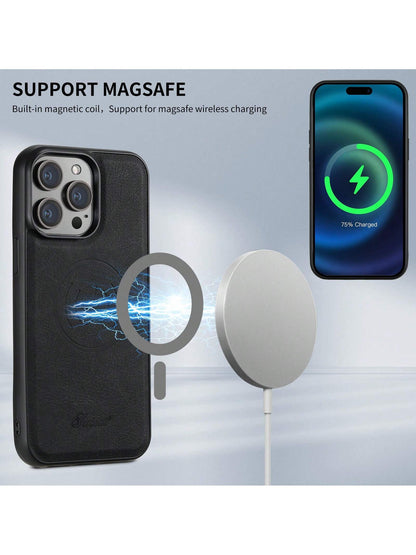 Suteni Magnetic PU Leather 2-In-1 Detachable Wallet Phone Case With Card Slot Compatible With MagSafe Wireless Charging Compatible With IPhone 17 Pro Max 17 Air 16 15 Plus 14 13 12 11 Galaxy S25 Ultra