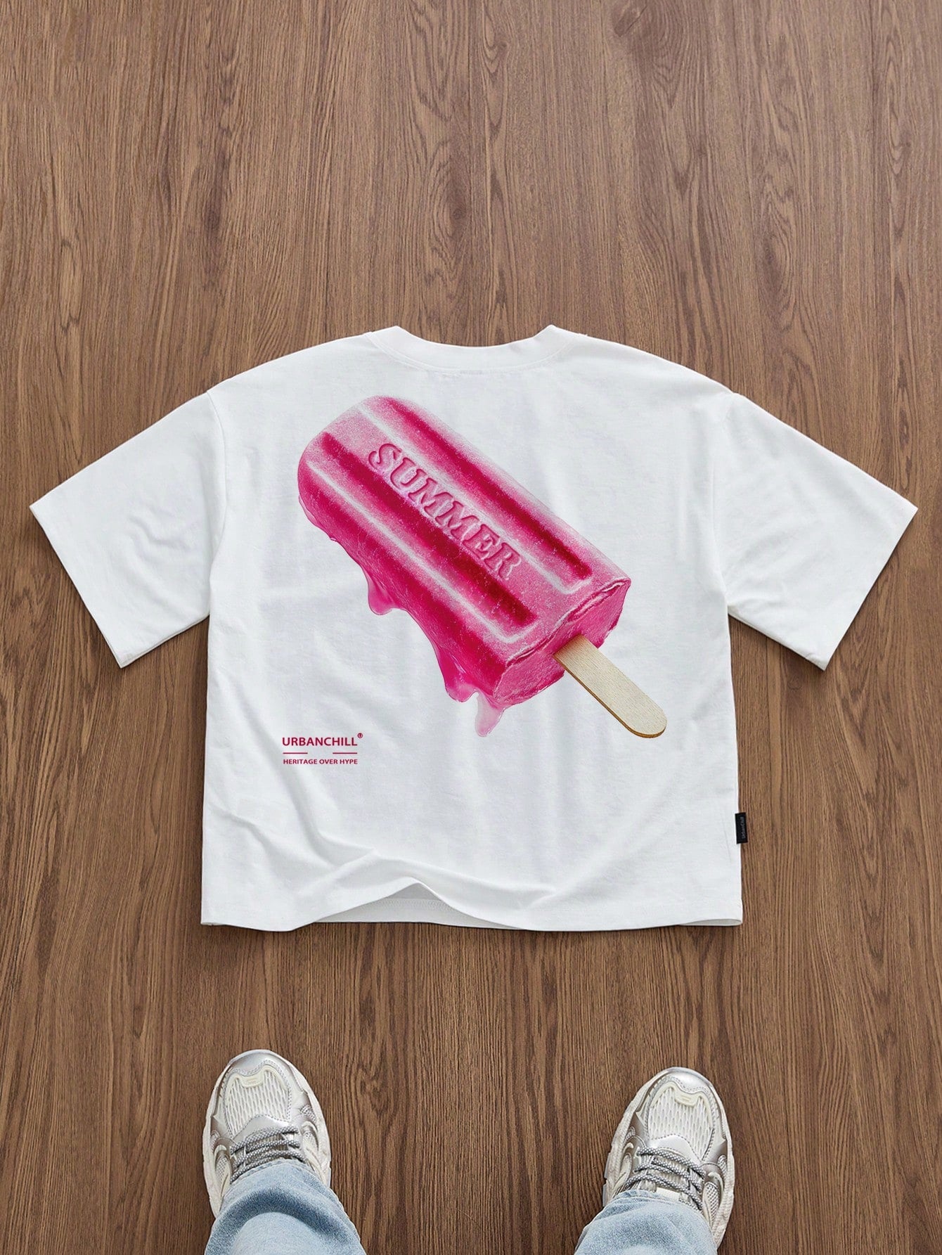 SWAVVY Standard Size Men's Short White Boxy Newspaper Graphic T-Shirt, Summer