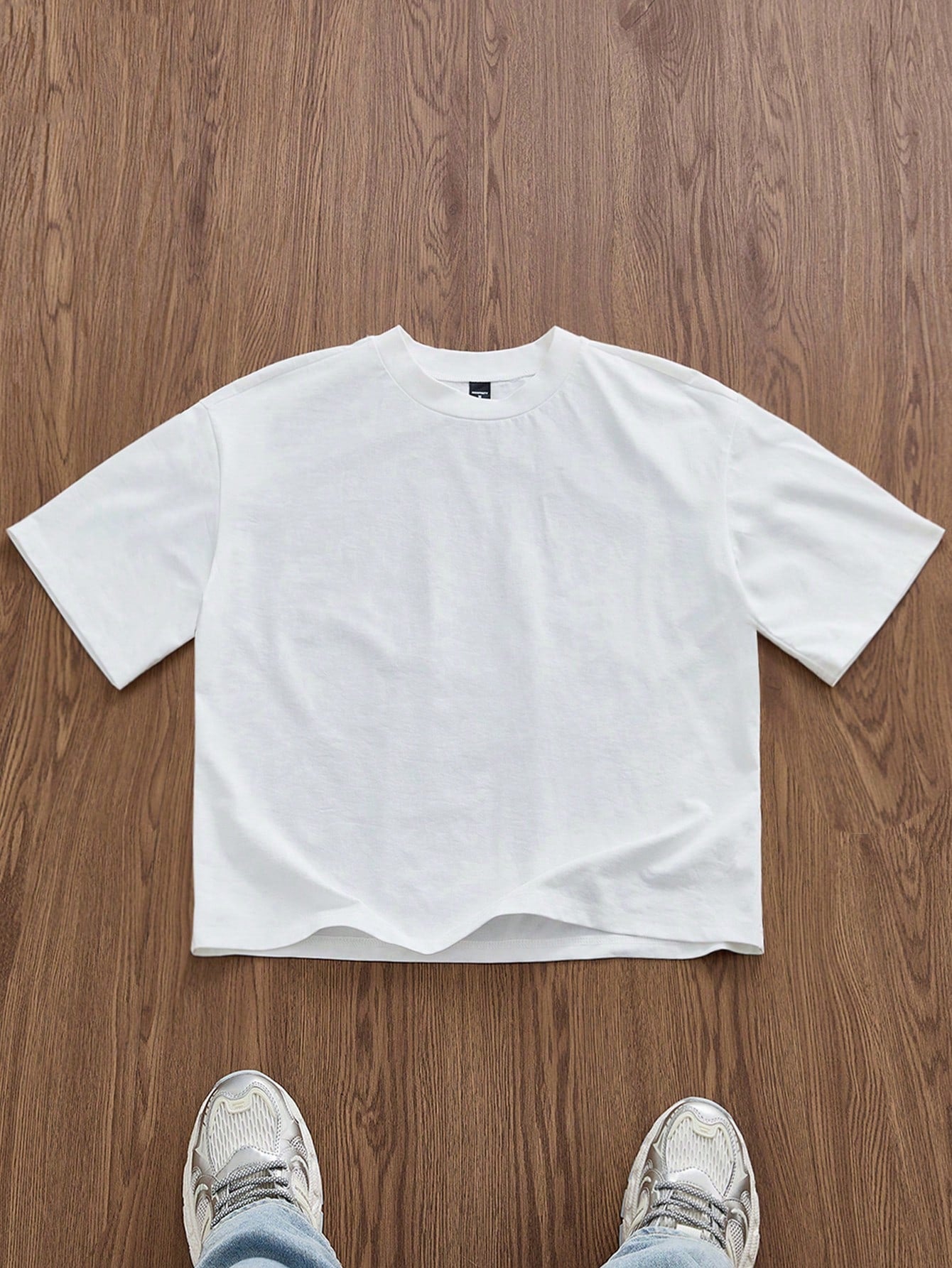 SWAVVY Standard Size Men's Short White Boxy Newspaper Graphic T-Shirt, Summer