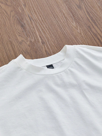 SWAVVY Standard Size Men's Short White Boxy Newspaper Graphic T-Shirt, Summer