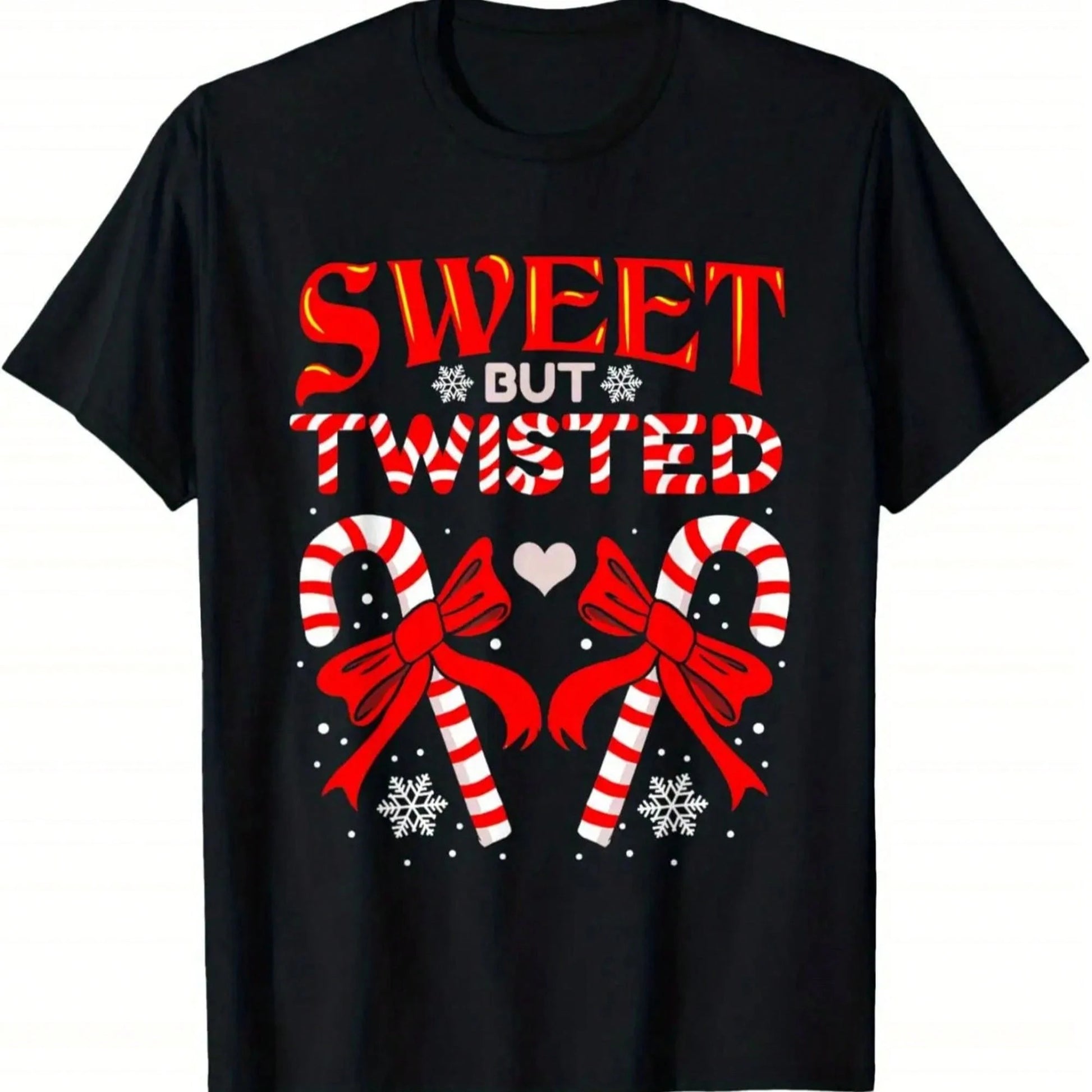 Sweet Yet Quirky Candy Cane Christmas Short-Sleeved Plus-Size Women'S T-Shirt With A Retro Style, Round Neck, Suitable For All Seasons, Plus Size.